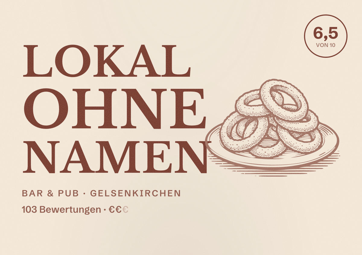 Illustriertes Poster von Lokal Ohne Namen, Bar & Pub in Gelsenkirchen: Bewertung 6,5 von 10 aus 103 Bewertungen, Preisniveau €€