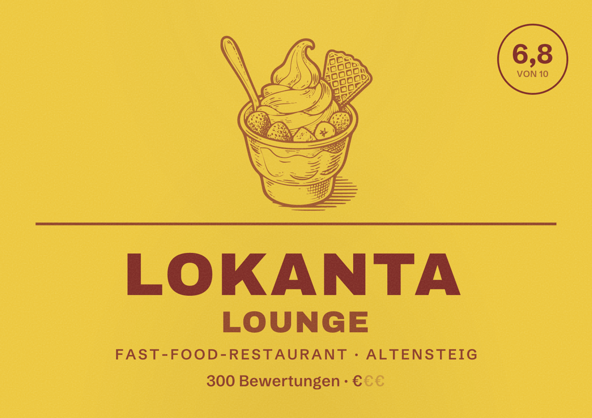 Illustriertes Poster von Lokanta Lounge, Fast-Food-Restaurant in Altensteig: Bewertung 6,8 von 10 aus 300 Bewertungen, Preisniveau €