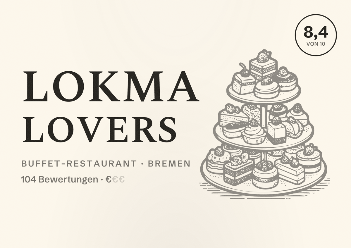 Illustriertes Poster von Lokma Lovers, Buffet-Restaurant in Bremen: Bewertung 8,4 von 10 aus 104 Bewertungen, Preisniveau €
