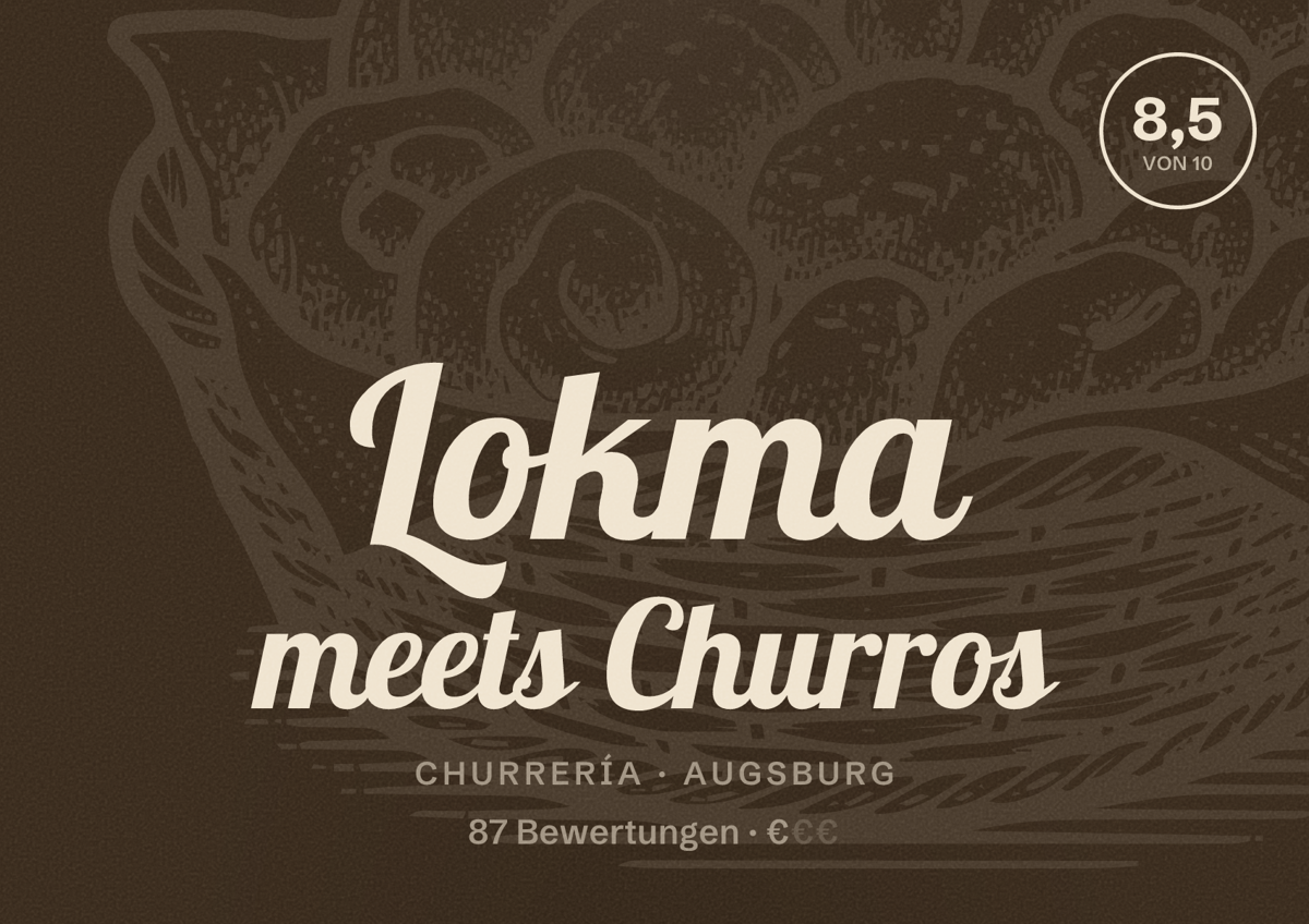 Illustriertes Poster von Lokma meets Churros, Churrería in Augsburg: Bewertung 8,5 von 10 aus 87 Bewertungen, Preisniveau €