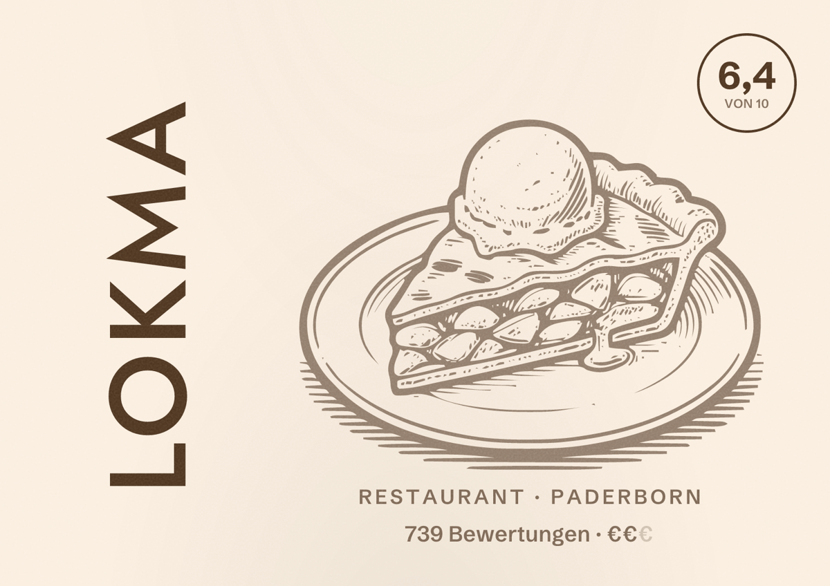Illustriertes Poster von Lokma, Restaurant in Paderborn: Bewertung 6,4 von 10 aus 739 Bewertungen, Preisniveau €€