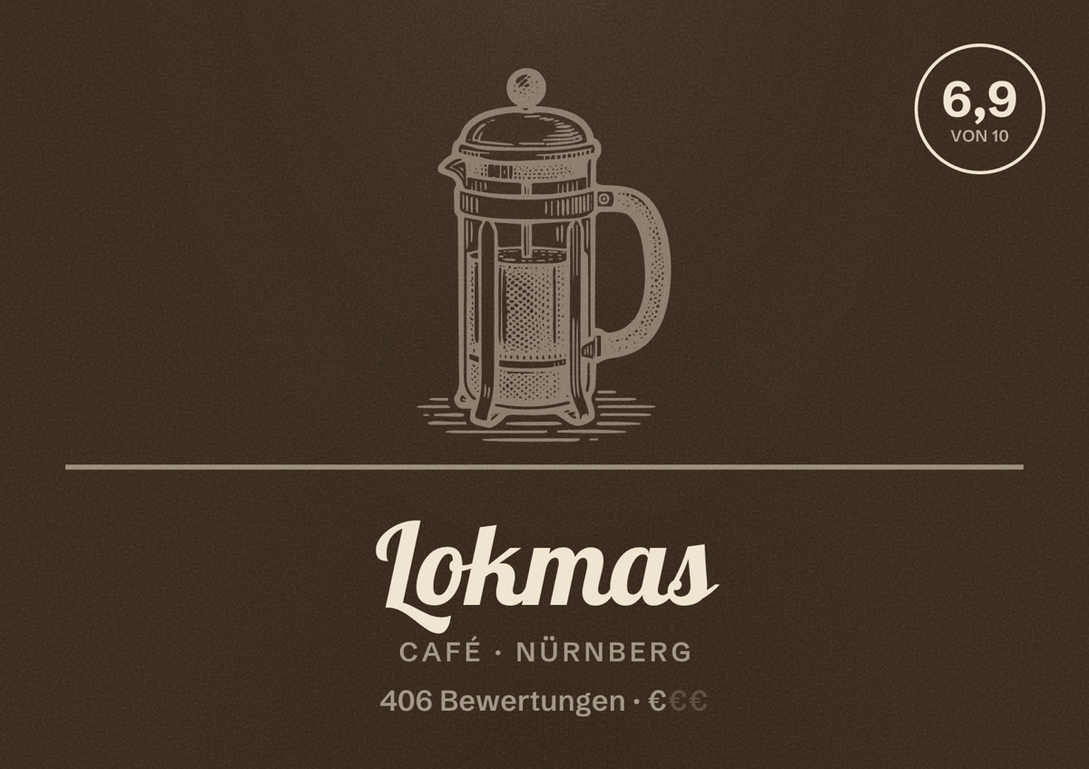 Illustriertes Poster von Lokmas, Café in Nürnberg: Bewertung 6,9 von 10 aus 406 Bewertungen, Preisniveau €