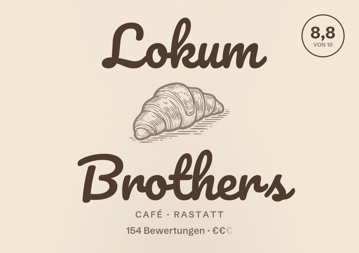 Illustriertes Poster von Lokum Brothers, Café in Rastatt: Bewertung 8,8 von 10 aus 154 Bewertungen, Preisniveau €€