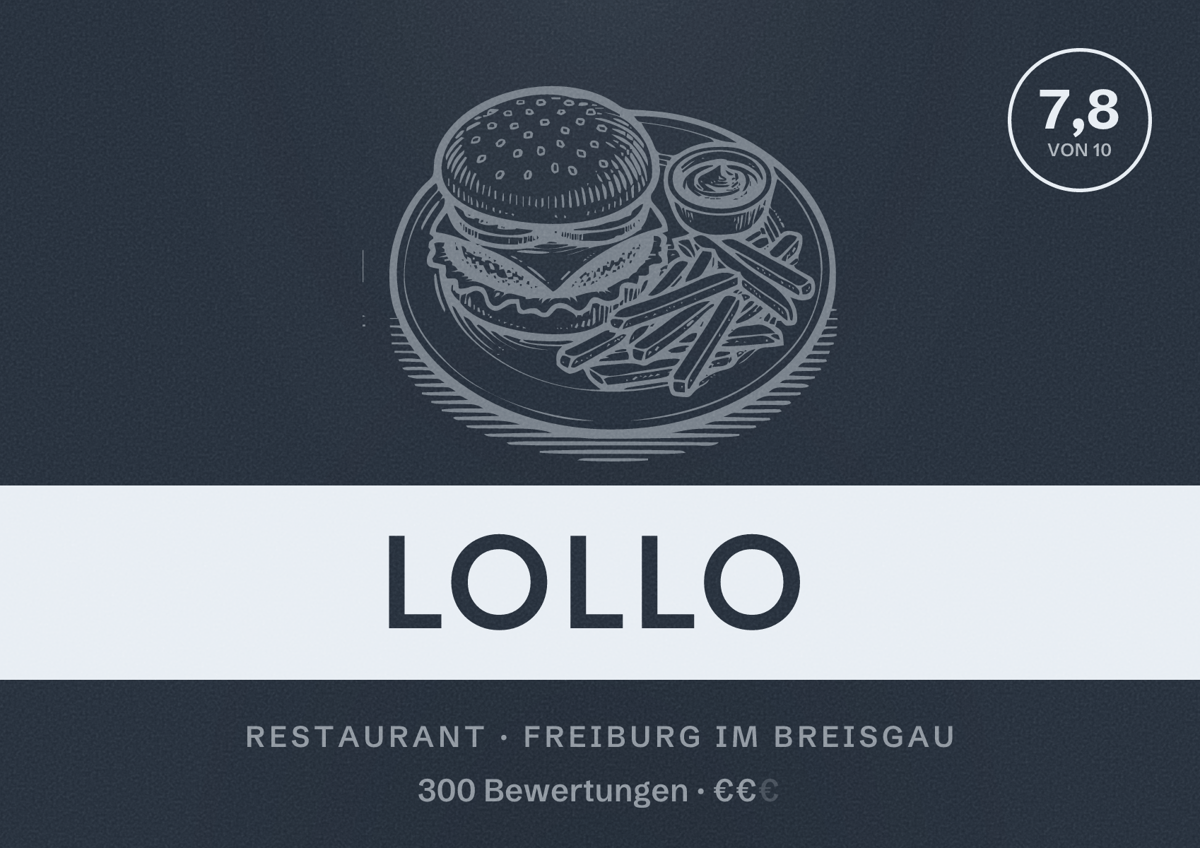 Illustriertes Poster von Lollo, Restaurant in Freiburg im Breisgau: Bewertung 7,8 von 10 aus 300 Bewertungen, Preisniveau €€