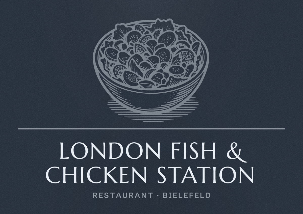Illustriertes Poster von London Fish & Chicken Station, Restaurant in Bielefeld