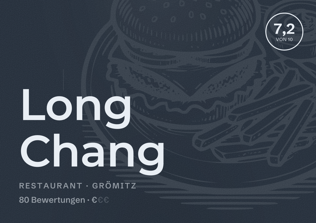 Illustriertes Poster von Long Chang, Restaurant in Grömitz: Bewertung 7,2 von 10 aus 80 Bewertungen, Preisniveau €