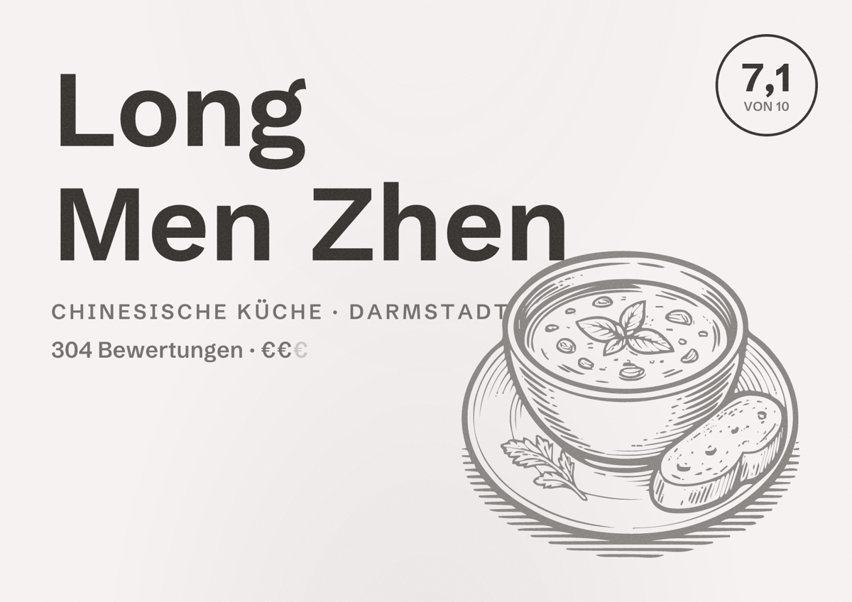 Illustriertes Poster von Long Men Zhen, Chinesische Küche in Darmstadt: Bewertung 7,1 von 10 aus 304 Bewertungen, Preisniveau €€