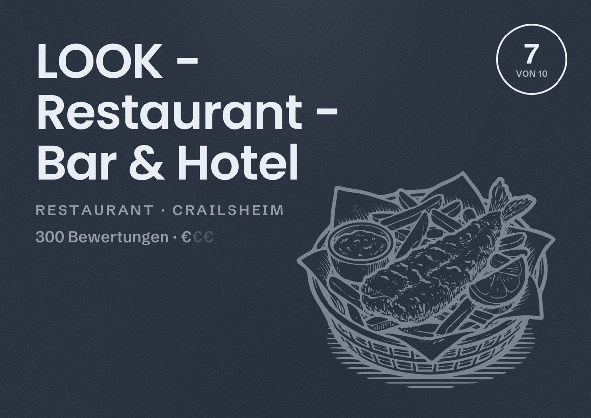 Illustriertes Poster von LOOK - Restaurant - Bar & Hotel, Restaurant in Crailsheim: Bewertung 7 von 10 aus 300 Bewertungen, Preisniveau €