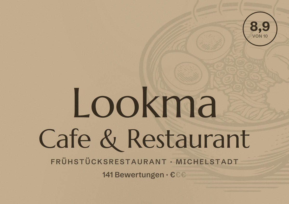 Illustriertes Poster von Lookma Cafe & Restaurant, Frühstücksrestaurant in Michelstadt: Bewertung 8,9 von 10 aus 141 Bewertungen, Preisniveau €