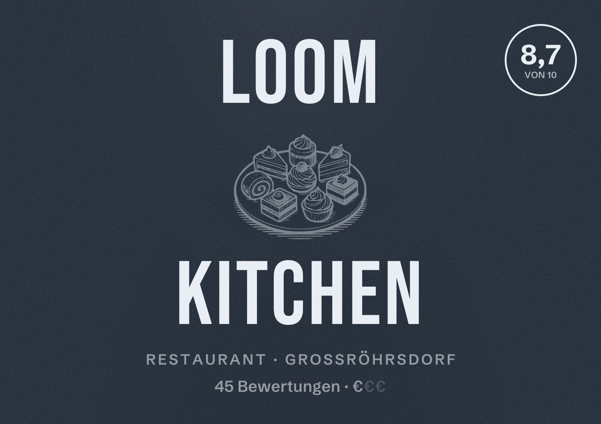 Illustriertes Poster von LOOM kitchen, Restaurant in Großröhrsdorf: Bewertung 8,7 von 10 aus 45 Bewertungen, Preisniveau €