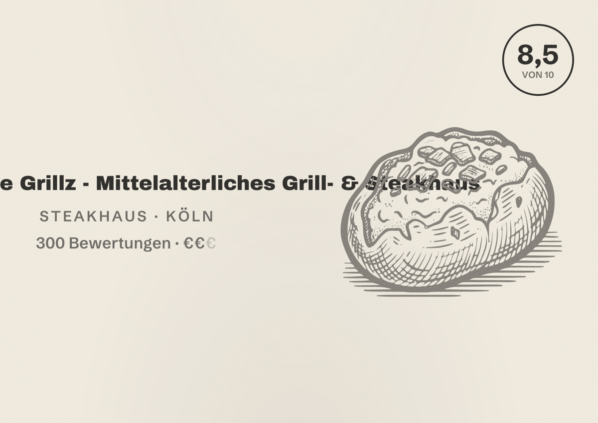 Illustriertes Poster von Lord of the Grillz - Mittelalterliches Grill- & Steakhaus, Steakhaus in Köln: Bewertung 8,5 von 10 aus 300 Bewertungen, Preisniveau €€