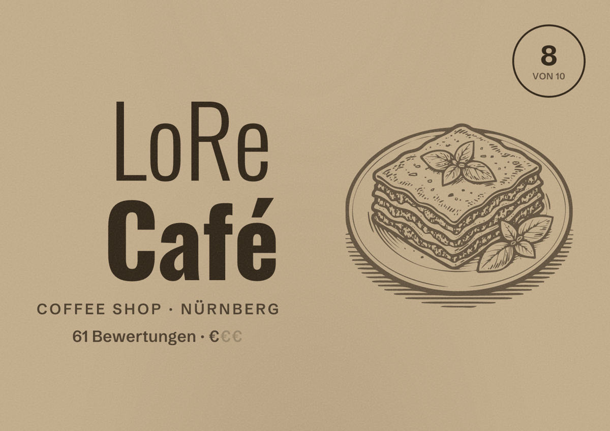 Illustriertes Poster von LoRe Café, Coffee Shop in Nürnberg: Bewertung 8 von 10 aus 61 Bewertungen, Preisniveau €