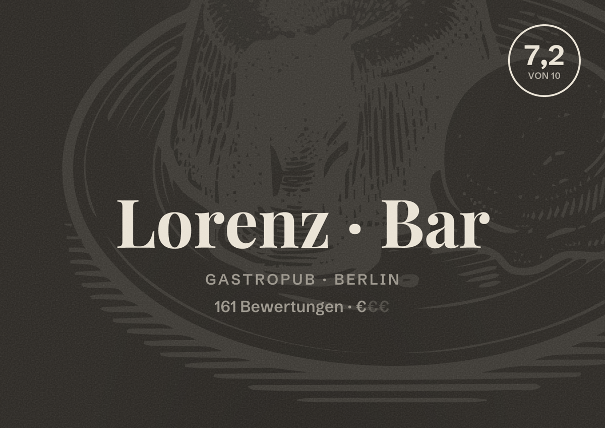 Illustriertes Poster von Lorenz Bar, Gastropub in Berlin: Bewertung 7,2 von 10 aus 161 Bewertungen, Preisniveau €