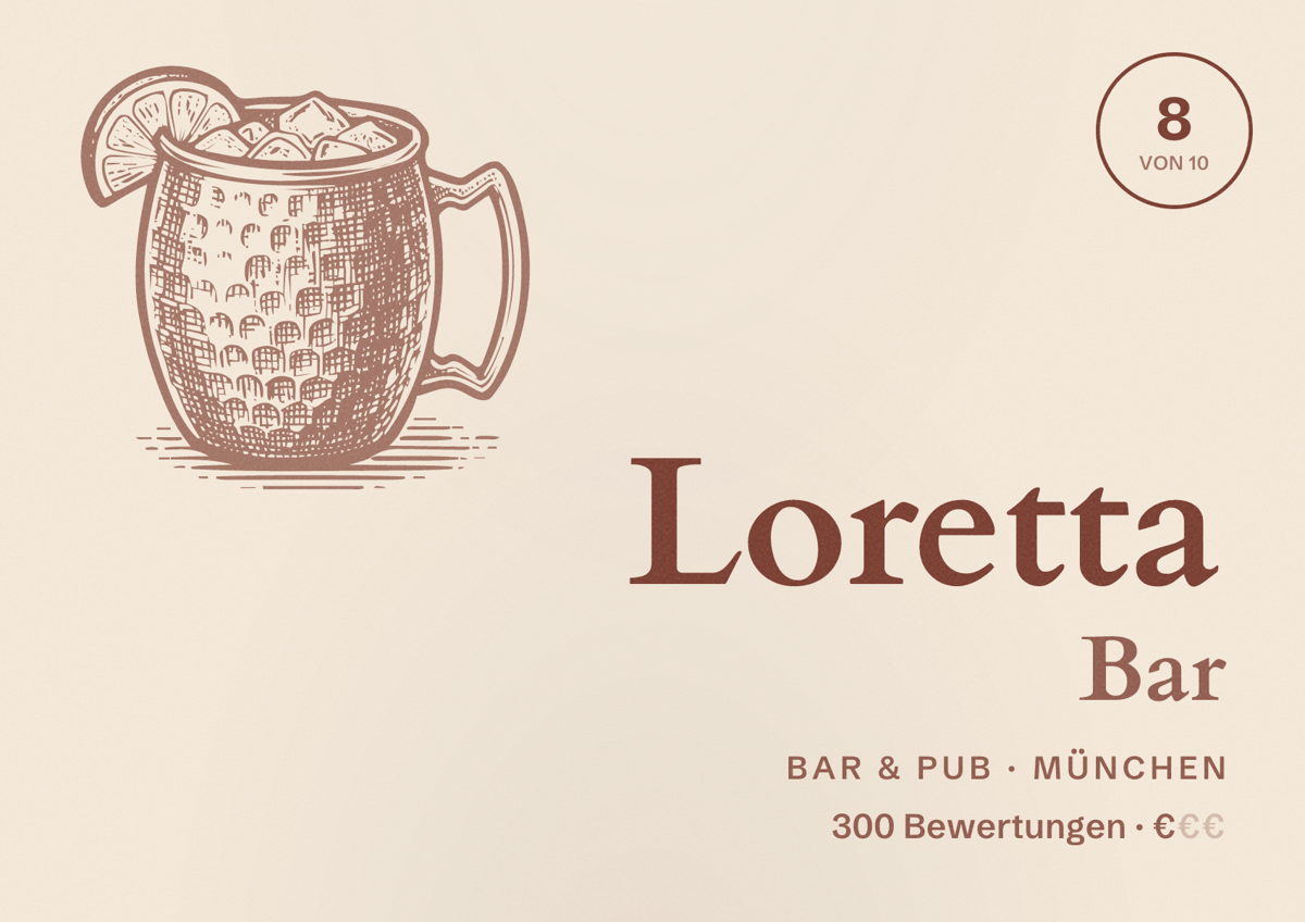 Illustriertes Poster von Loretta Bar, Bar & Pub in München: Bewertung 8 von 10 aus 300 Bewertungen, Preisniveau €
