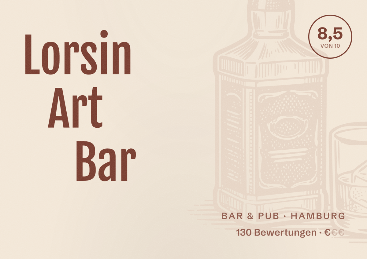 Illustriertes Poster von Lorsin Art Bar, Bar & Pub in Hamburg: Bewertung 8,5 von 10 aus 130 Bewertungen, Preisniveau €
