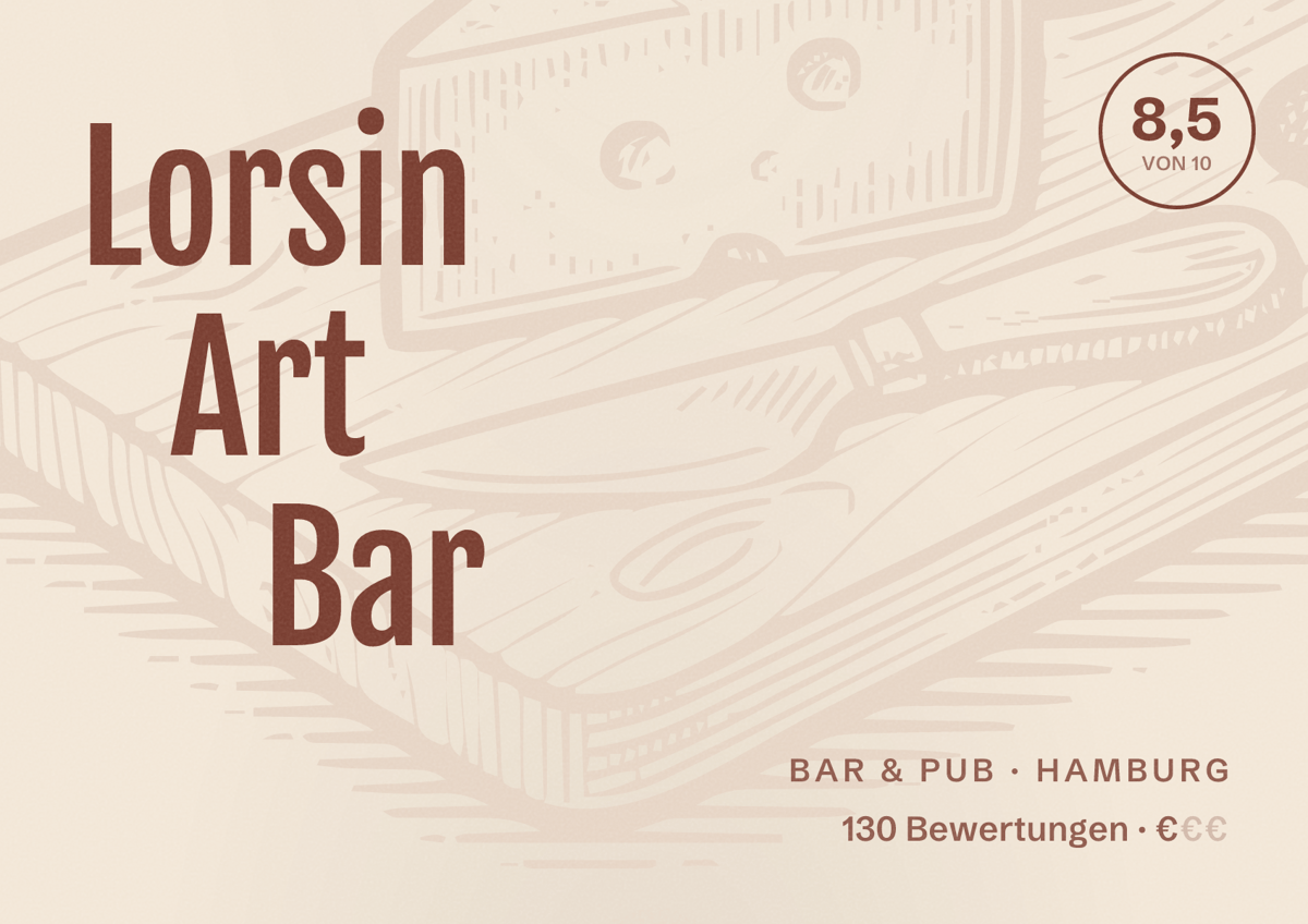 Illustriertes Poster von Lorsin Art Bar, Bar & Pub in Hamburg: Bewertung 8,5 von 10 aus 130 Bewertungen, Preisniveau €