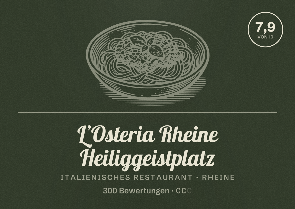 Illustriertes Poster von L’Osteria Rheine Heiliggeistplatz, Italienisches Restaurant in Rheine: Bewertung 7,9 von 10 aus 300 Bewertungen, Preisniveau €€