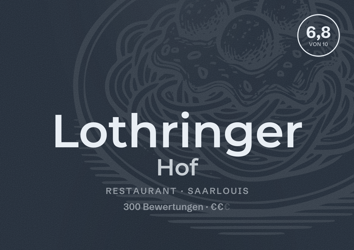 Illustriertes Poster von Lothringer Hof, Restaurant in Saarlouis: Bewertung 6,8 von 10 aus 300 Bewertungen, Preisniveau €€