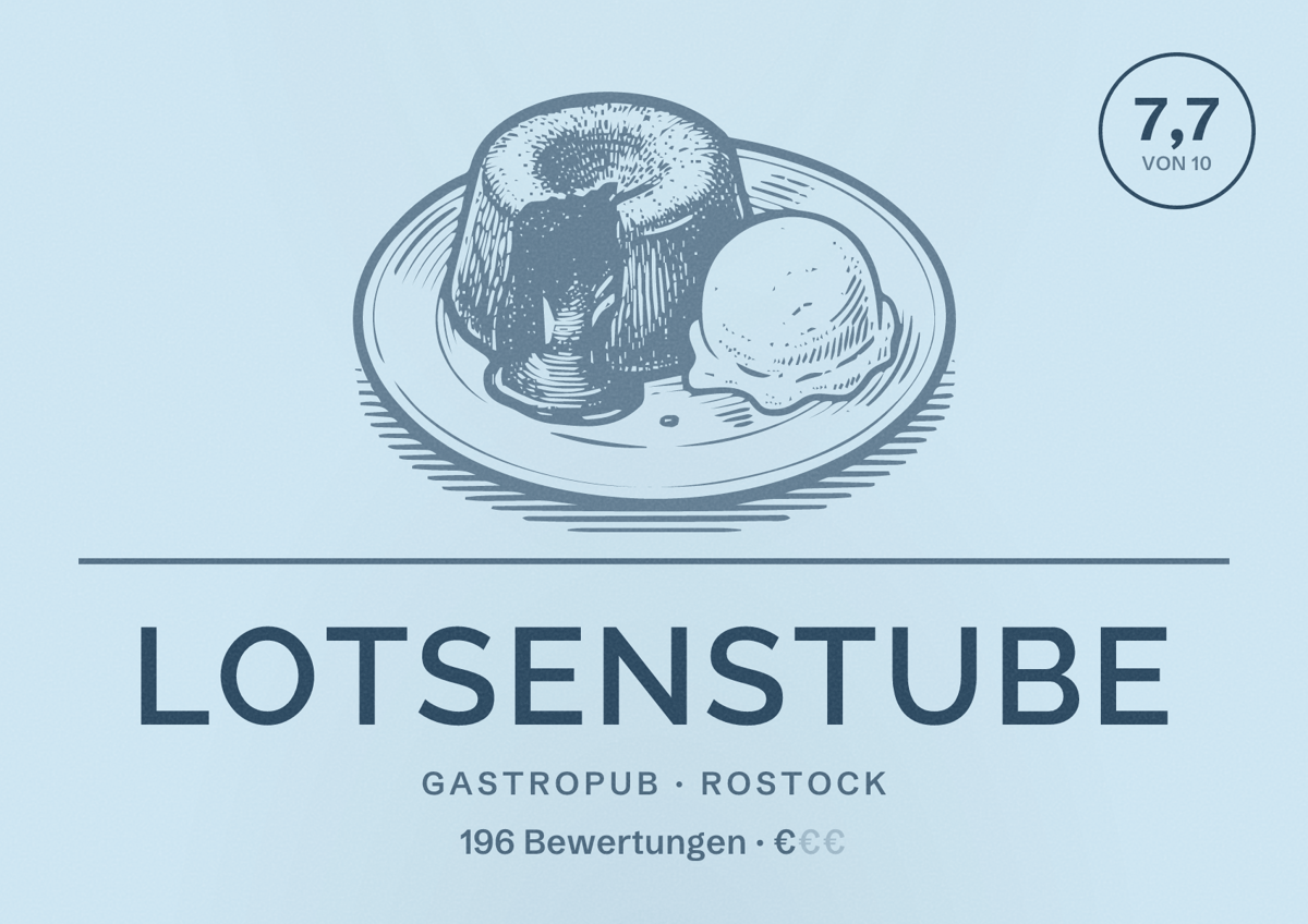 Illustriertes Poster von Lotsenstube, Gastropub in Rostock: Bewertung 7,7 von 10 aus 196 Bewertungen, Preisniveau €