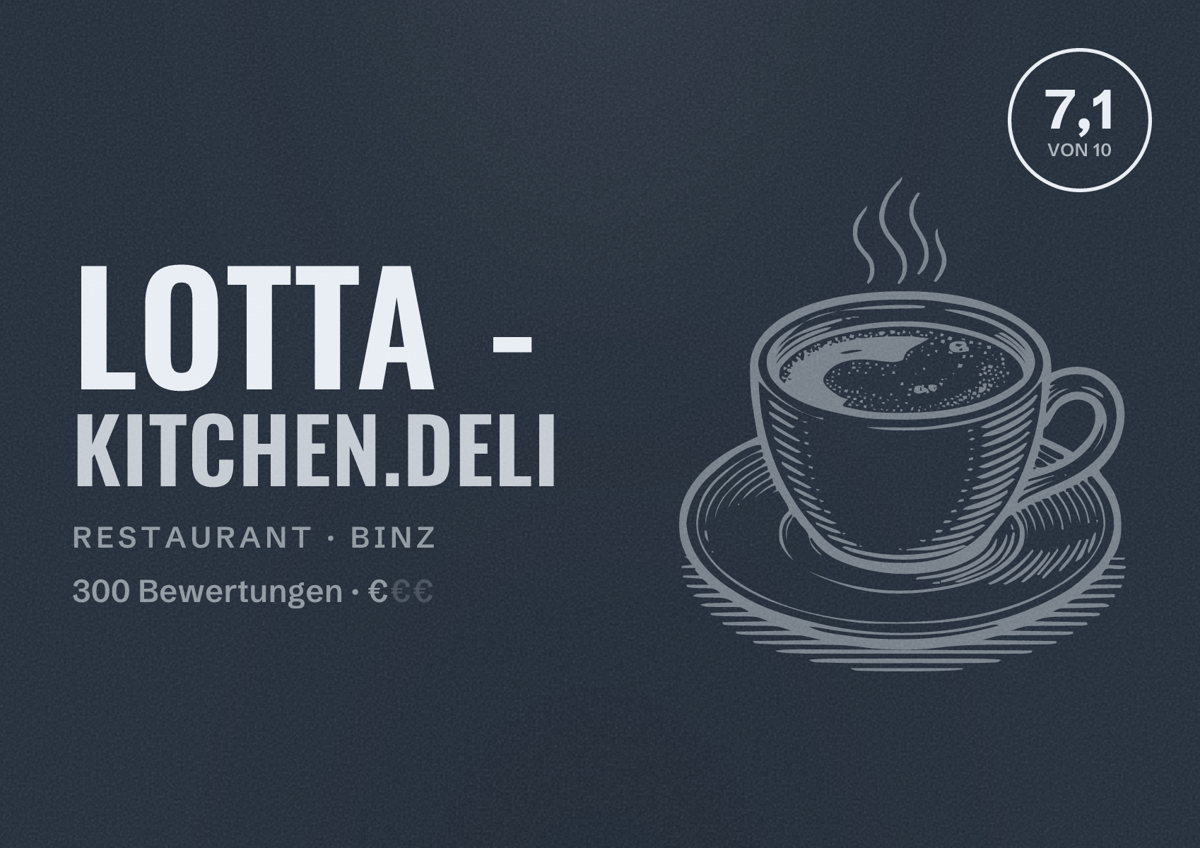 Illustriertes Poster von LOTTA - Kitchen.Deli, Restaurant in Binz: Bewertung 7,1 von 10 aus 300 Bewertungen, Preisniveau €