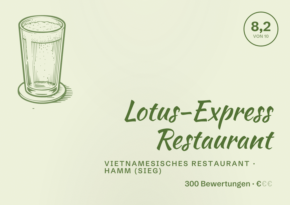 Illustriertes Poster von Lotus-Express Restaurant, Vietnamesisches Restaurant in Hamm (Sieg): Bewertung 8,2 von 10 aus 300 Bewertungen, Preisniveau €