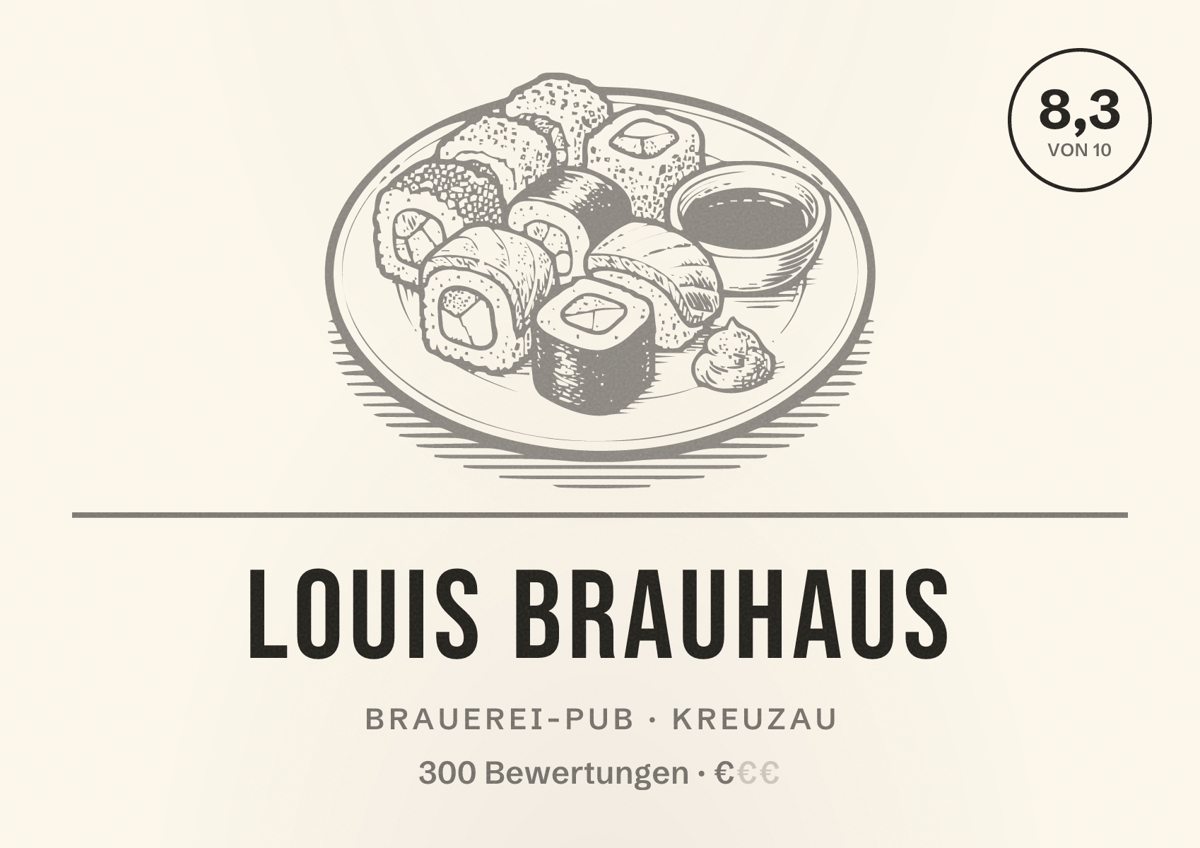 Illustriertes Poster von Louis Brauhaus, Brauerei-Pub in Kreuzau: Bewertung 8,3 von 10 aus 300 Bewertungen, Preisniveau €