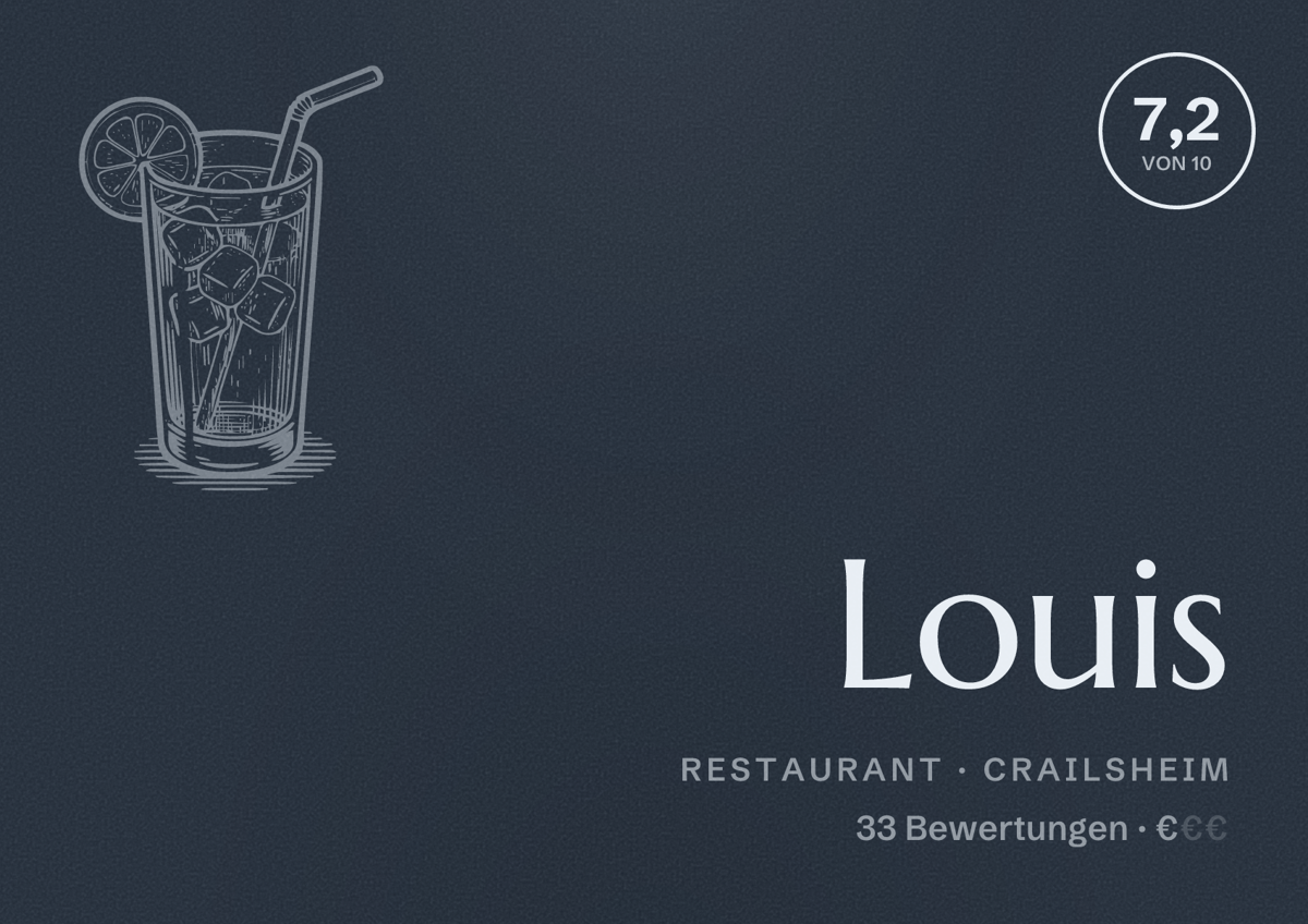 Illustriertes Poster von Louis, Restaurant in Crailsheim: Bewertung 7,2 von 10 aus 33 Bewertungen, Preisniveau €