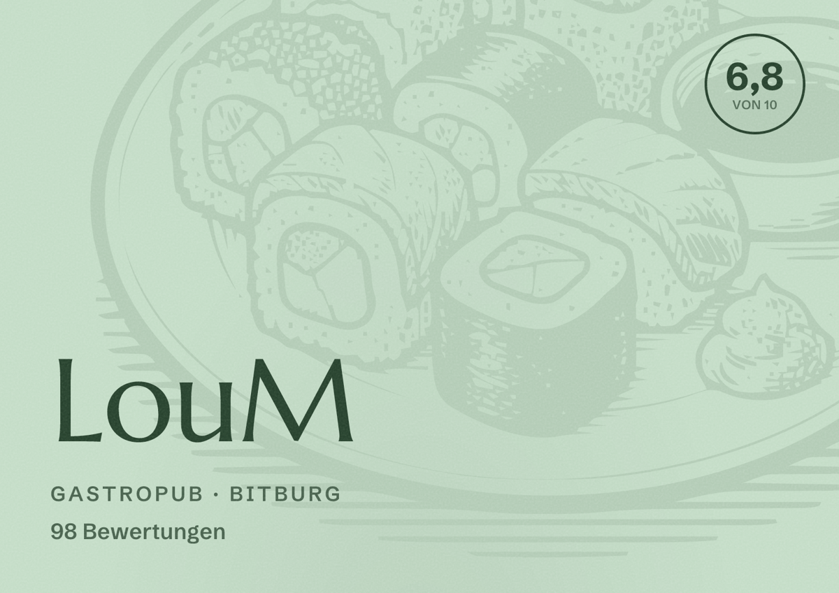 Illustriertes Poster von LouM, Gastropub in Bitburg: Bewertung 6,8 von 10 aus 98 Bewertungen