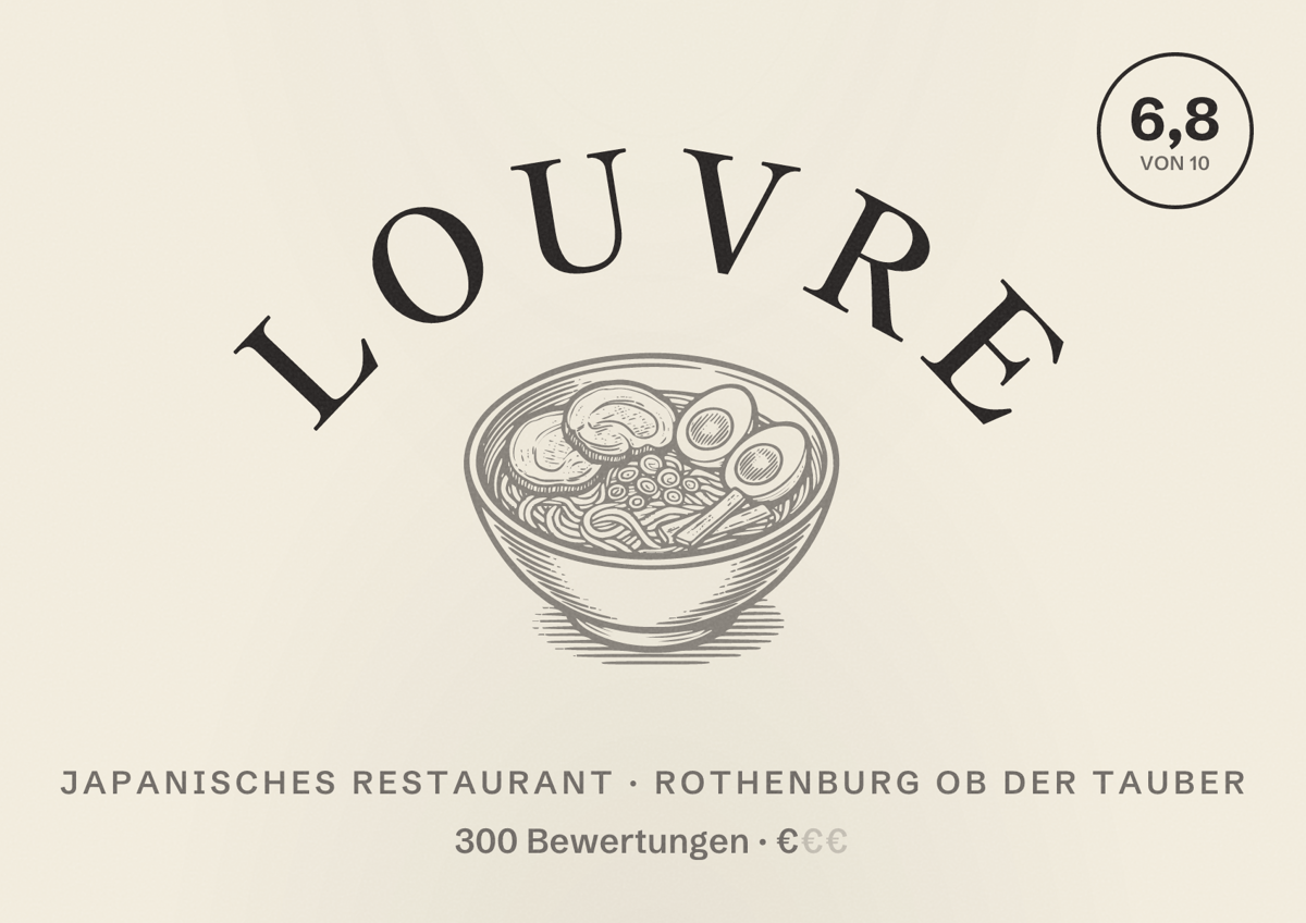 Illustriertes Poster von Louvre, Japanisches Restaurant in Rothenburg ob der Tauber: Bewertung 6,8 von 10 aus 300 Bewertungen, Preisniveau €