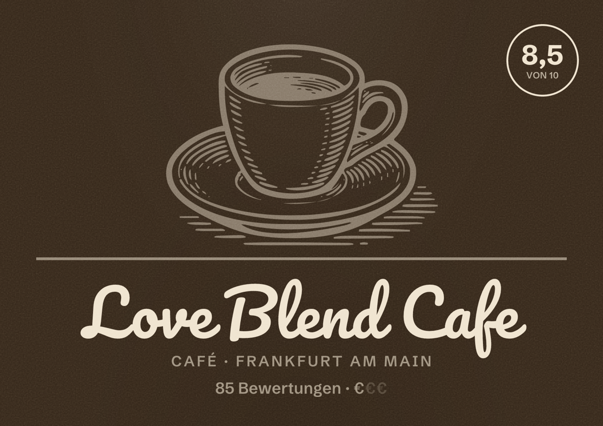 Illustriertes Poster von Love Blend Cafe, Café in Frankfurt am Main: Bewertung 8,5 von 10 aus 85 Bewertungen, Preisniveau €