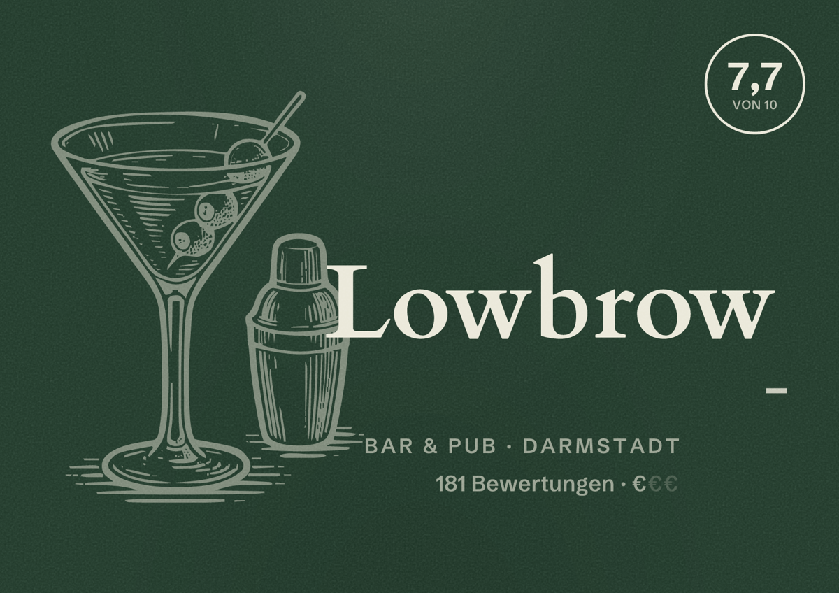 Illustriertes Poster von Lowbrow -, Bar & Pub in Darmstadt: Bewertung 7,7 von 10 aus 181 Bewertungen, Preisniveau €