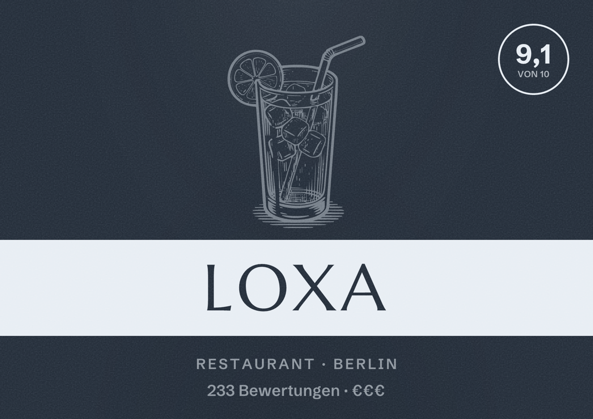 Illustriertes Poster von Loxa, Restaurant in Berlin: Bewertung 9,1 von 10 aus 233 Bewertungen, Preisniveau €€€