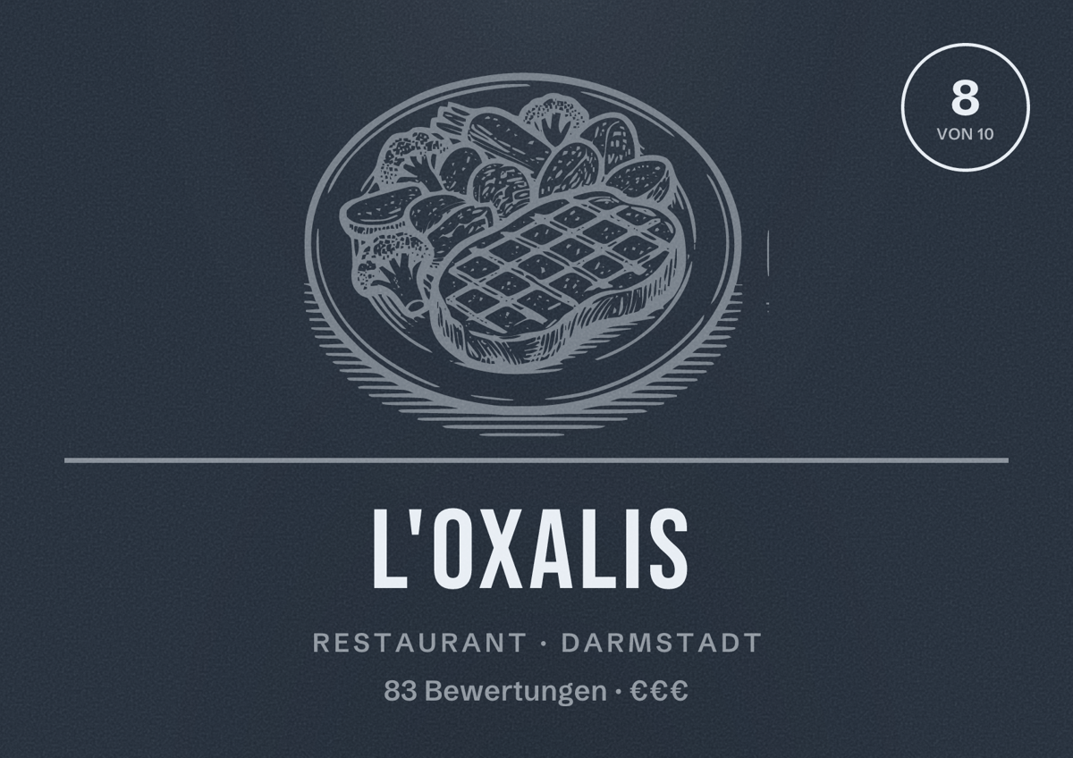 Illustriertes Poster von l'oxalis, Restaurant in Darmstadt: Bewertung 8 von 10 aus 83 Bewertungen, Preisniveau €€€
