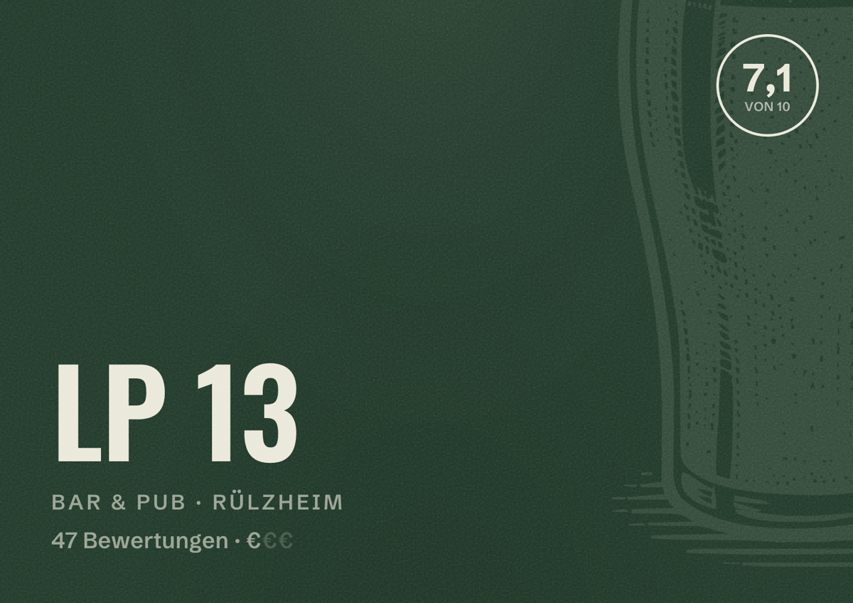Illustriertes Poster von LP 13, Bar & Pub in Rülzheim: Bewertung 7,1 von 10 aus 47 Bewertungen, Preisniveau €