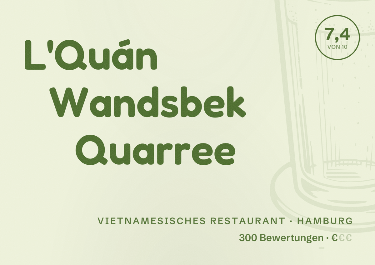 Illustriertes Poster von L'Quán Wandsbek Quarree, Vietnamesisches Restaurant in Hamburg: Bewertung 7,4 von 10 aus 300 Bewertungen, Preisniveau €