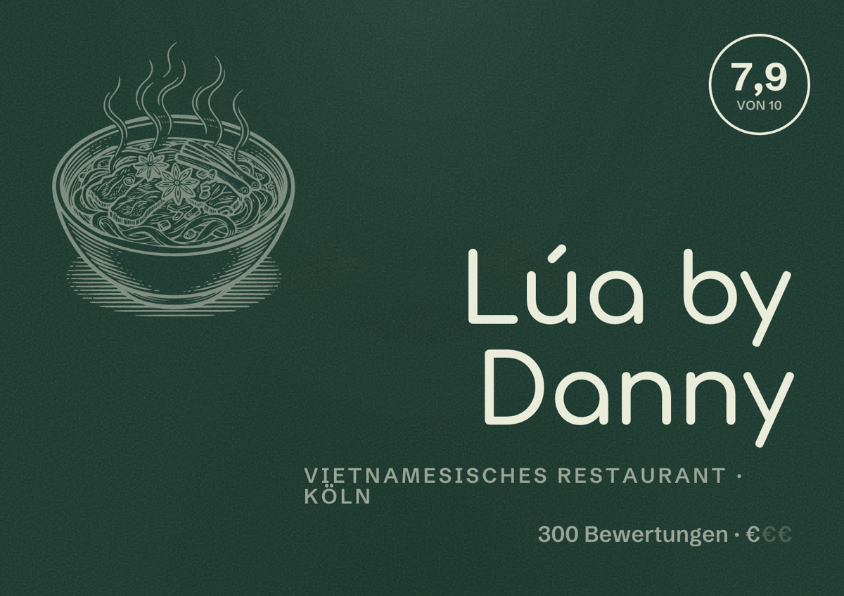 Illustriertes Poster von Lúa by Danny, Vietnamesisches Restaurant in Köln: Bewertung 7,9 von 10 aus 300 Bewertungen, Preisniveau €