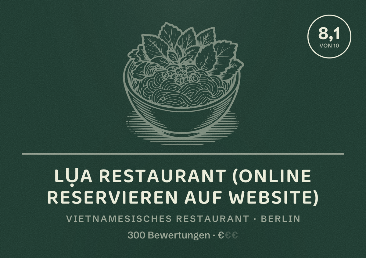 Illustriertes Poster von Lụa Restaurant (online reservieren auf Website), Vietnamesisches Restaurant in Berlin: Bewertung 8,1 von 10 aus 300 Bewertungen, Preisniveau €