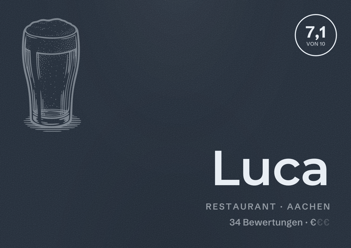 Illustriertes Poster von Luca, Restaurant in Aachen: Bewertung 7,1 von 10 aus 34 Bewertungen, Preisniveau €