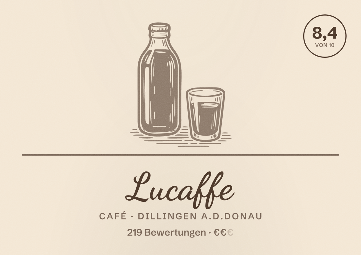 Illustriertes Poster von Lucaffe, Café in Dillingen a.d.Donau: Bewertung 8,4 von 10 aus 219 Bewertungen, Preisniveau €€