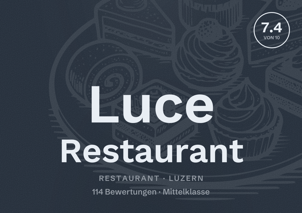 Illustriertes Poster von Luce Restaurant, Restaurant in Luzern: Bewertung 7.4 von 10 aus 114 Bewertungen, Preisniveau Mittelklasse