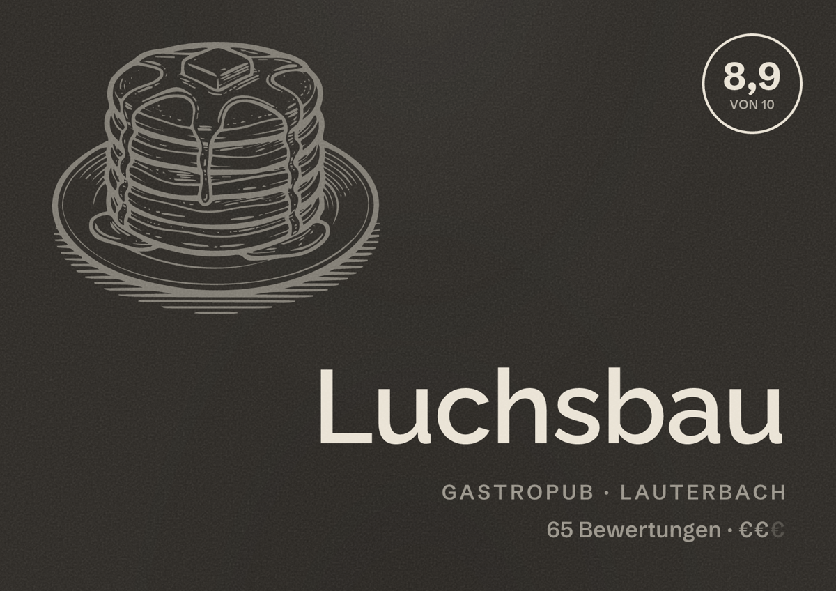 Illustriertes Poster von Luchsbau, Gastropub in Lauterbach: Bewertung 8,9 von 10 aus 65 Bewertungen, Preisniveau €€