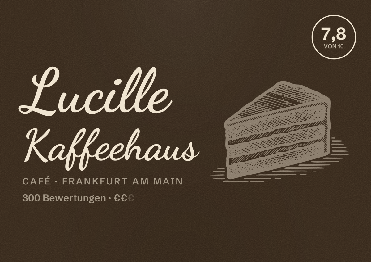 Illustriertes Poster von Lucille Kaffeehaus, Café in Frankfurt am Main: Bewertung 7,8 von 10 aus 300 Bewertungen, Preisniveau €€