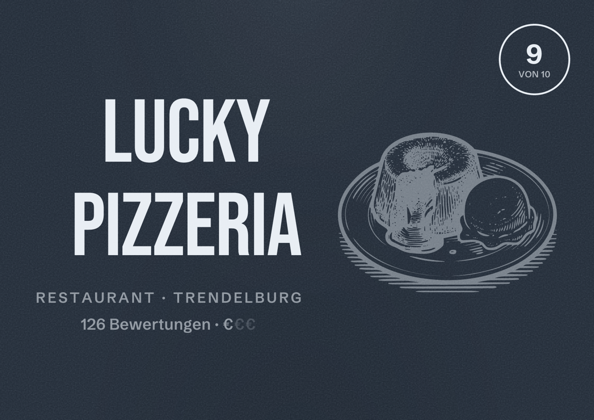 Illustriertes Poster von Lucky Pizzeria, Restaurant in Trendelburg: Bewertung 9 von 10 aus 126 Bewertungen, Preisniveau €