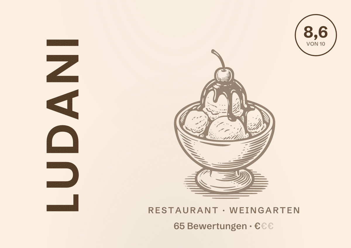 Illustriertes Poster von Ludani, Restaurant in Weingarten: Bewertung 8,6 von 10 aus 65 Bewertungen, Preisniveau €