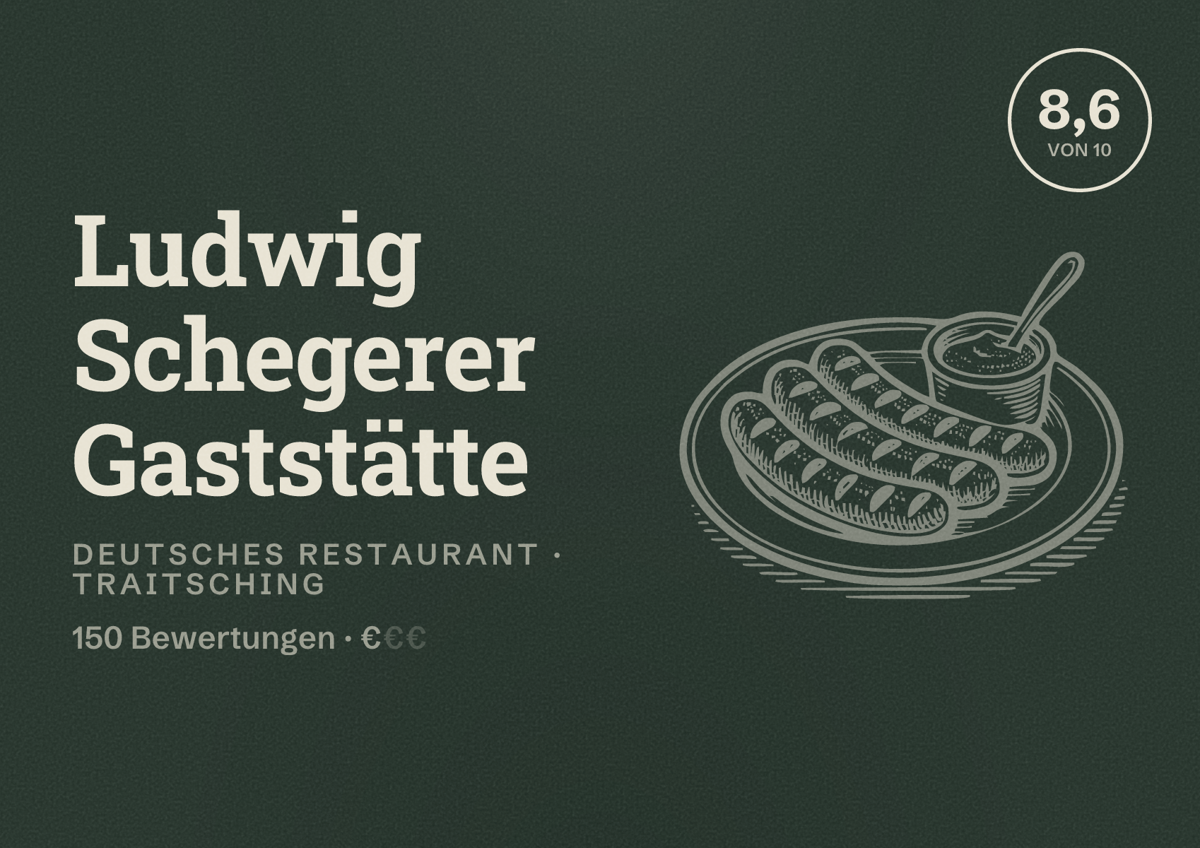 Illustriertes Poster von Ludwig Schegerer Gaststätte, Deutsches Restaurant in Traitsching: Bewertung 8,6 von 10 aus 150 Bewertungen, Preisniveau €