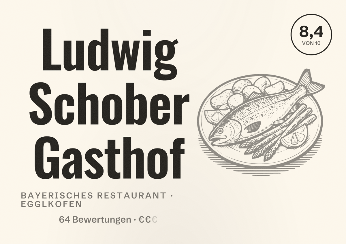 Illustriertes Poster von Ludwig Schober Gasthof, Bayerisches Restaurant in Egglkofen: Bewertung 8,4 von 10 aus 64 Bewertungen, Preisniveau €€