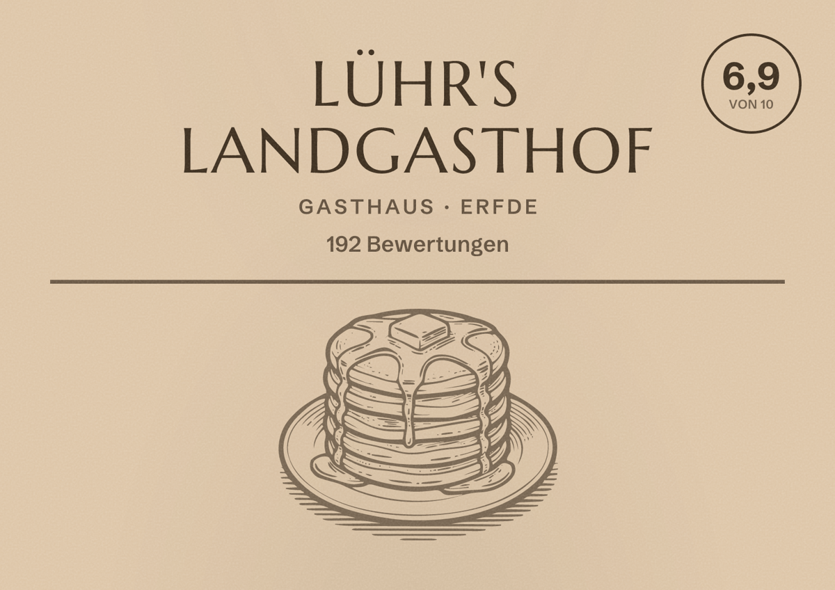 Illustriertes Poster von Lühr's Landgasthof, Gasthaus in Erfde: Bewertung 6,9 von 10 aus 192 Bewertungen