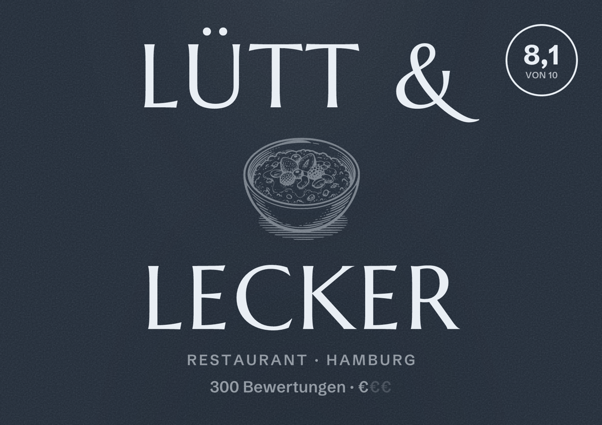 Illustriertes Poster von Lütt & Lecker, Restaurant in Hamburg: Bewertung 8,1 von 10 aus 300 Bewertungen, Preisniveau €