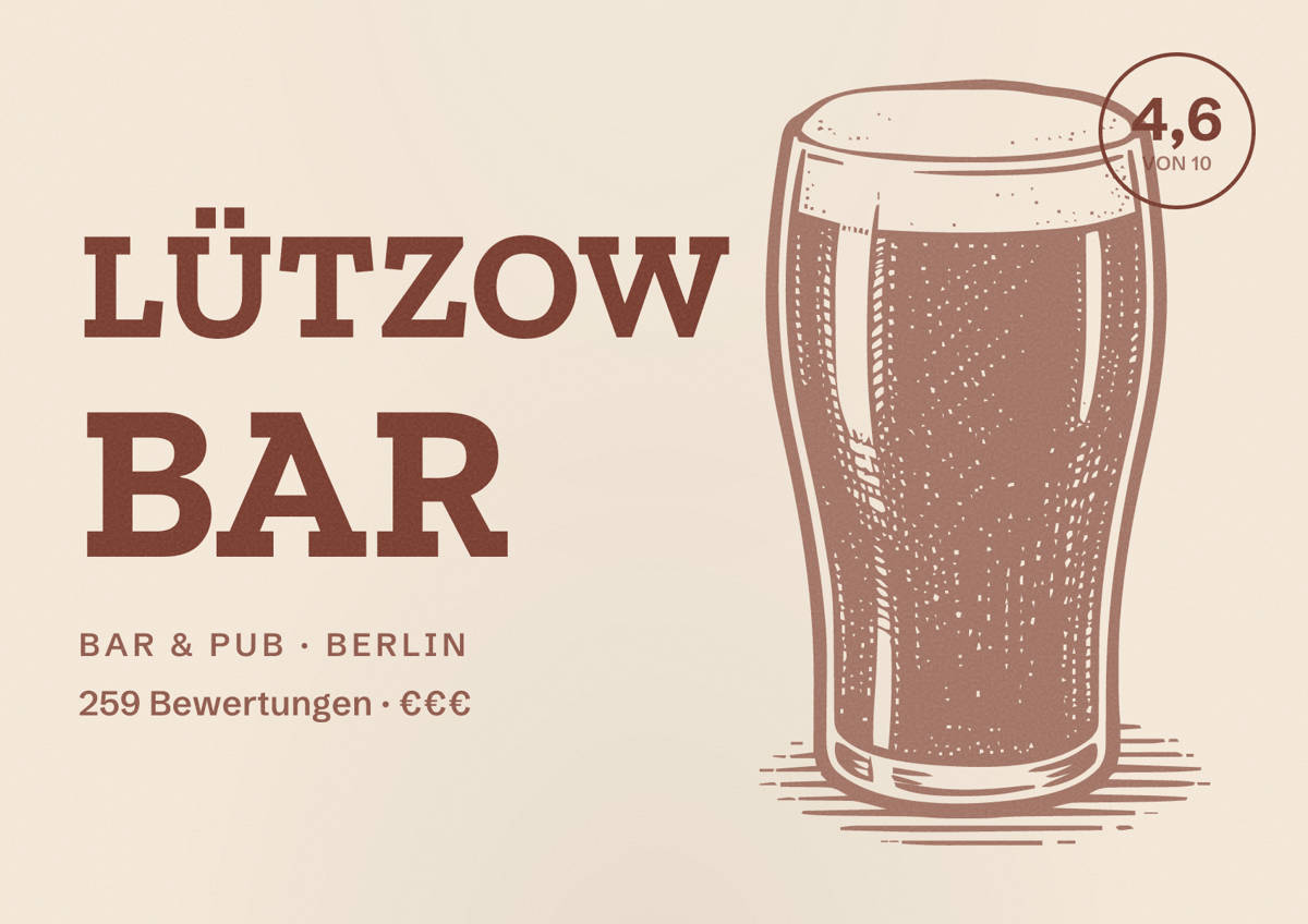 Illustriertes Poster von Lützow Bar, Bar & Pub in Berlin: Bewertung 4,6 von 10 aus 259 Bewertungen, Preisniveau €€€