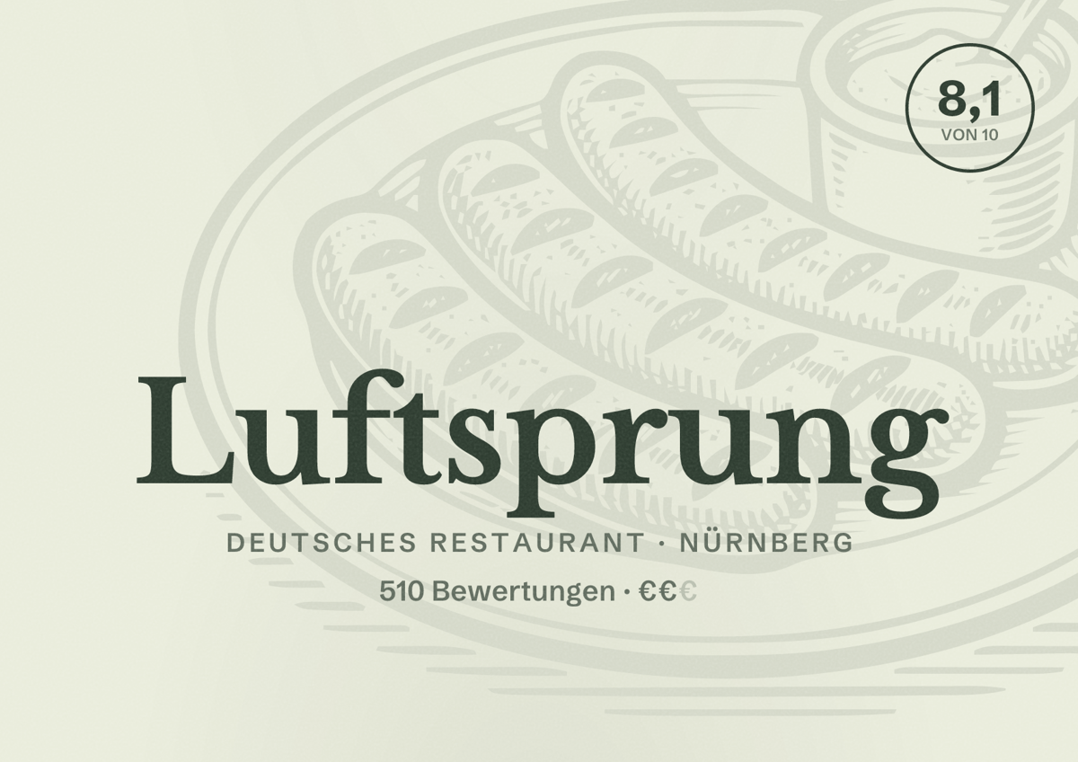 Illustriertes Poster von Luftsprung, Deutsches Restaurant in Nürnberg: Bewertung 8,1 von 10 aus 510 Bewertungen, Preisniveau €€